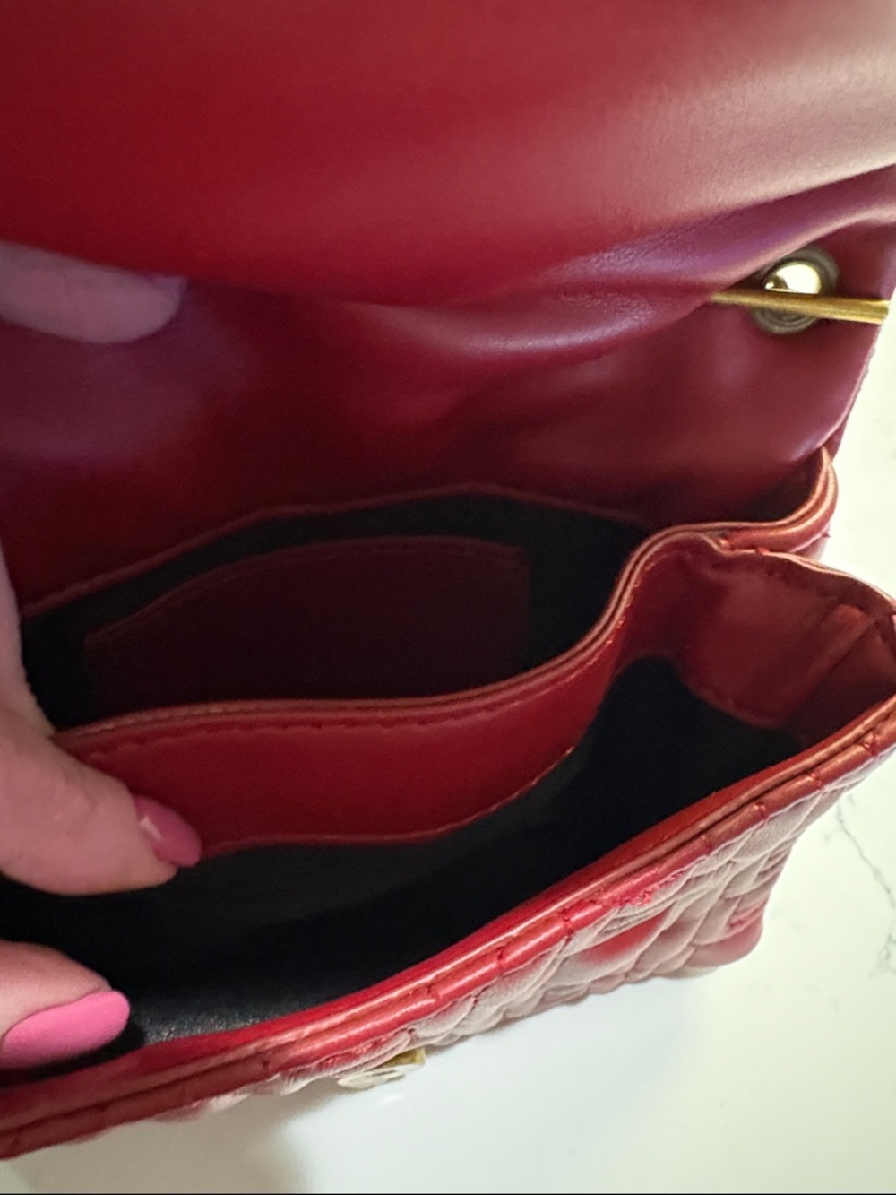 Zara Quilted Red Crossbody with Gold Chain - Picture 4 of 7